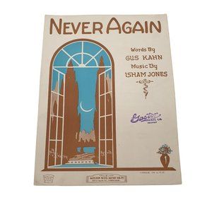 Vintage Sheet Music 1924 Never Again Voice Piano Easy Listening Kahn Jones